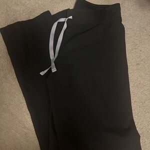 Figs Livingston Black Scrub Pants with Gray Drawstring